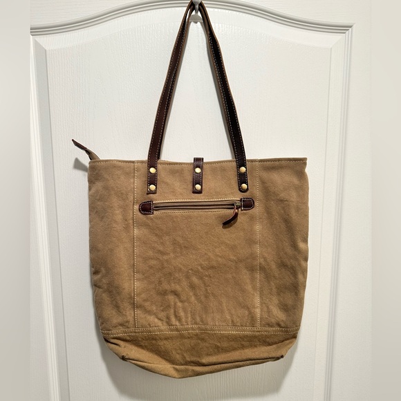 Myra Bag Tote Canvas and Leather Shoulder Strap Zipped Bag - NWT - Picture 5 of 16